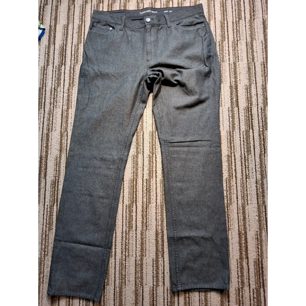 Calvin Klein Jeans Mens 36x34 Gray Herringbone Straight Leg Pants Charcoal